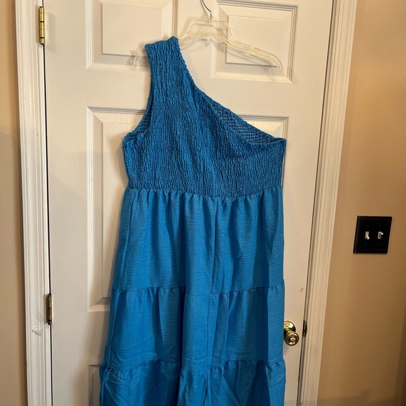 Women's Plus Size Elegant One Shoulder Blue Vacation Summer Swing Dress 18W - Picture 8 of 8